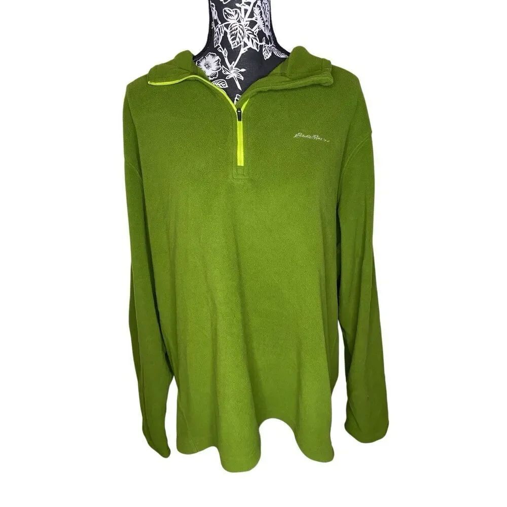 Eddie Bauer Fleece Pullover Green Quarter Zip Polartec Mens XL Outdoors Casual